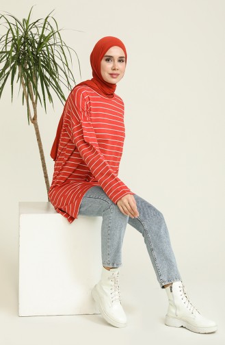 Çizgili Tunik 2375-02 Kiremit