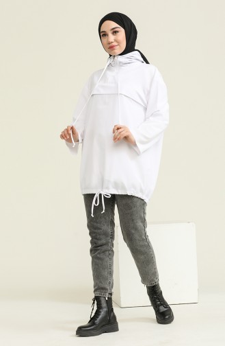 Oversize Fermuarlı Tunik 3283-04 Beyaz