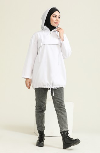 Oversize Fermuarlı Tunik 3283-04 Beyaz