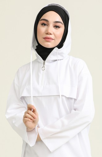Oversize Fermuarlı Tunik 3283-04 Beyaz