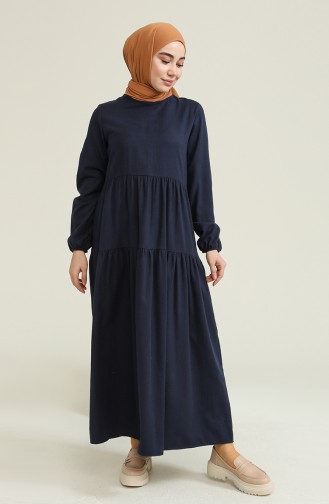 Navy Blue Hijab Dress 1702-04