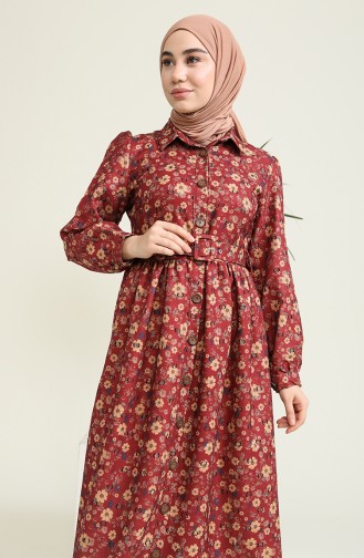 Claret Red Hijab Dress 22K8536-02