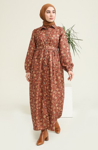 Brown Hijab Dress 22K8536-04