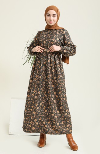 Khaki Hijab Dress 22K8536-05