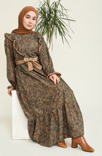 Khaki Hijab Kleider 22K8538-03