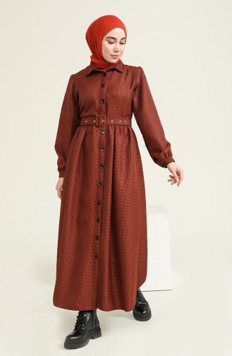 Brick Red Hijab Dress 22K8539-02