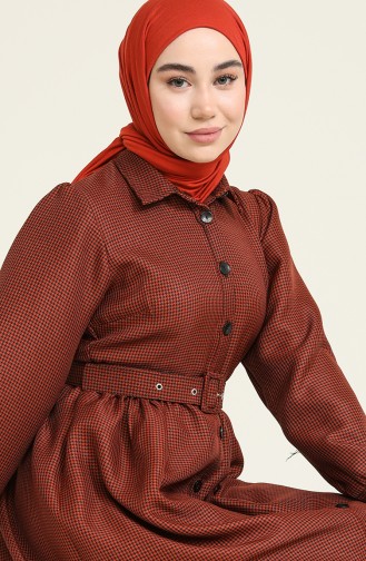 Brick Red Hijab Dress 22K8539-02