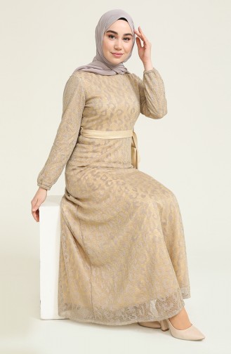 Gold Simli Örme Elbise 0120-02 Vizon