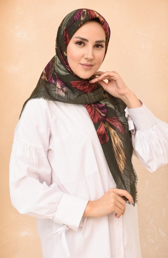 Elmina Desenli Pamuklu Eşarp 739-103 Yeşil
