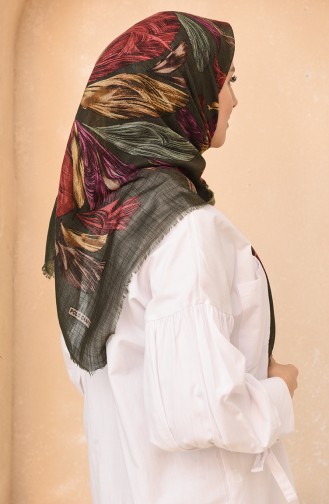 Elmina Desenli Pamuklu Eşarp 739-103 Yeşil