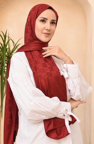 Jakarlı Logo Şal 4441-07 Bordo