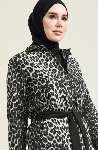 Leopar Desenli Yün Viskon Kuşaklı Tunik 2550-02 Gri Siyah