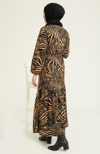 Zebra Desenli Elbise 1004B-01 Siyah Camel