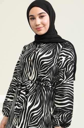 Zebra Desenli Elbise 1004B-02 Siyah Beyaz