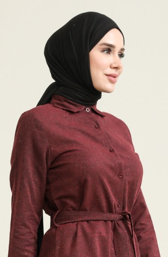 Yün Viskon Kuşaklı Tunik 6544-05 Bordo