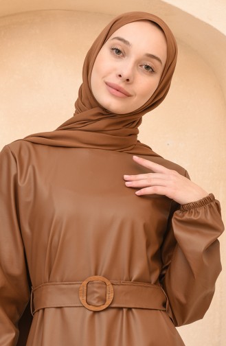 Kolu Lastikli Deri Elbise 5010-04 Taba