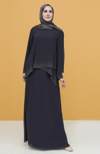 Smoke-Colored Hijab Evening Dress 3007-01