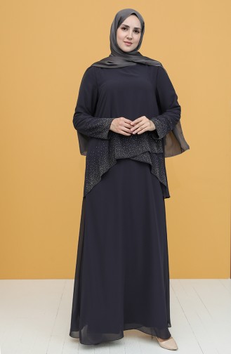 Smoke-Colored Hijab Evening Dress 3007-01