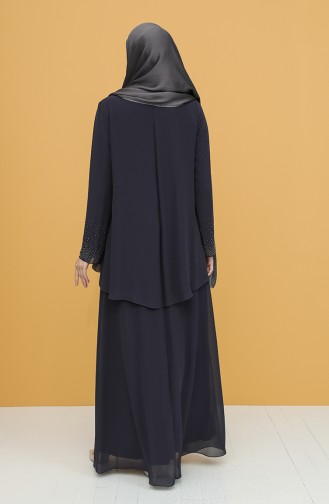 Smoke-Colored Hijab Evening Dress 3007-01