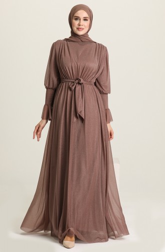 Brown Hijab Evening Dress 5367-21