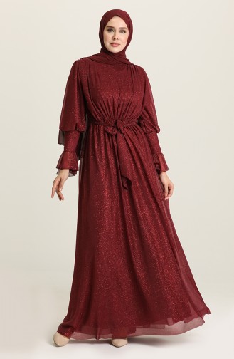 Dark Claret Red Hijab Evening Dress 5367-23