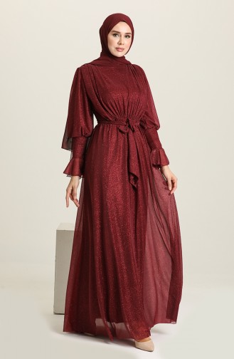 Dark Claret Red Hijab Evening Dress 5367-23