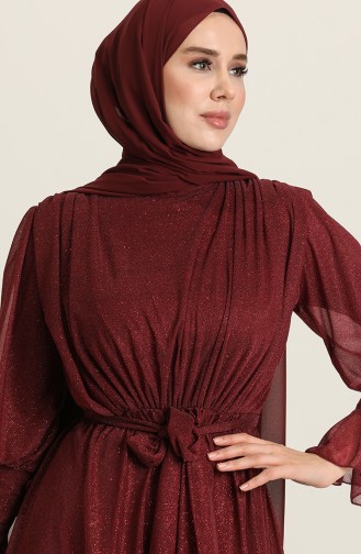 Dark Claret Red Hijab Evening Dress 5367-23