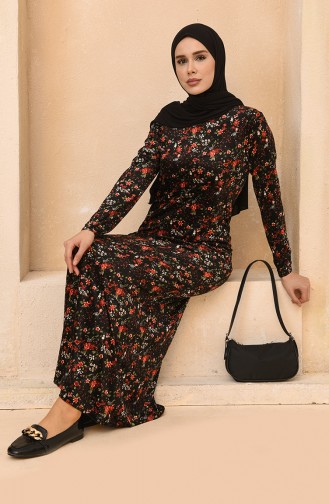 Schwarz Hijab Kleider 9595-01