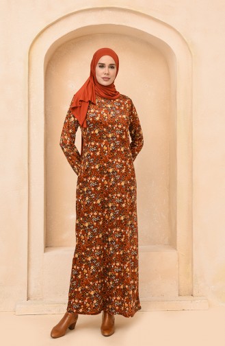Ziegelrot Hijab Kleider 9595-05