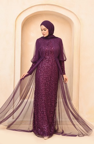 Dark Purple Hijab Evening Dress 5346-22
