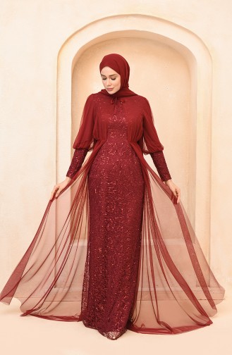 Claret Red Hijab Evening Dress 5346-18