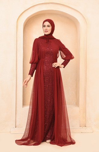 Claret Red Hijab Evening Dress 5346-18
