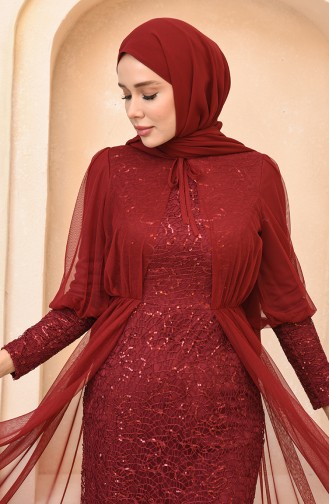 Claret Red Hijab Evening Dress 5346-18