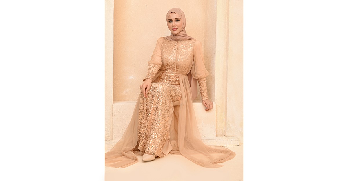 Beige Hijab Evening Dress 5346-19 ...