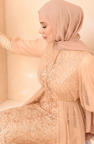 Beige Hijab Evening Dress 5346-19