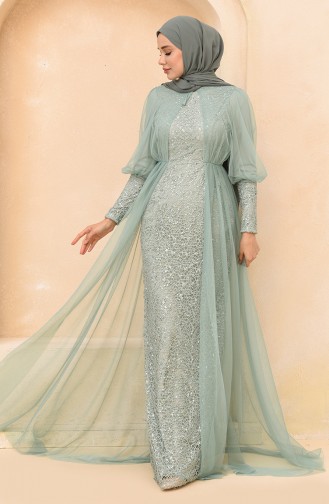 Mint Green Hijab Evening Dress 5346-20