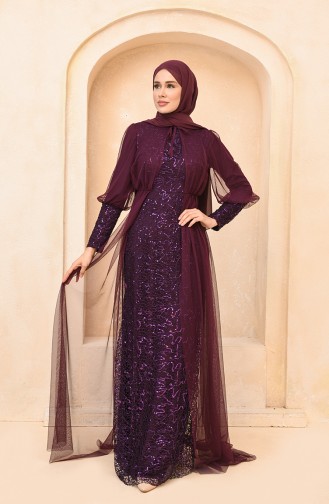 Dark Plum Hijab Evening Dress 5346-23