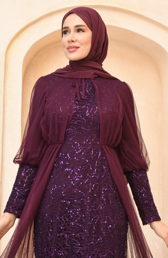 Dark Plum Hijab Evening Dress 5346-23