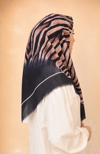 Zebra Desenli Soft Eşarp 11451-02 Koyu Lacivert Tarçın Renk