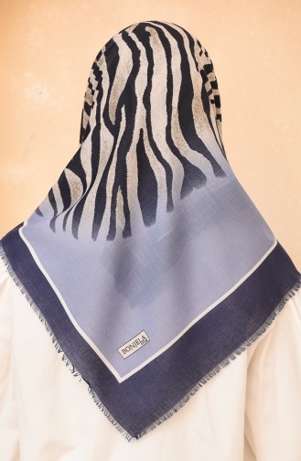 Zebra Desenli Soft Eşarp 11451-06 Açık Lacivert Mavi
