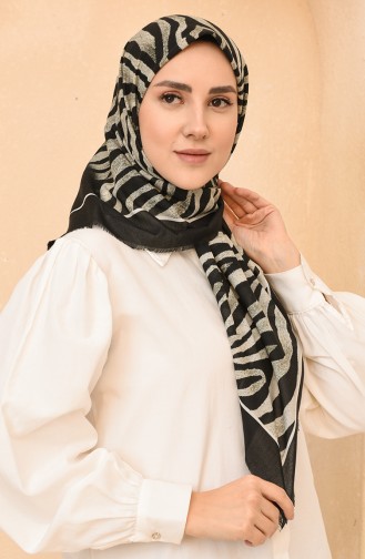 Zebra Desenli Soft Eşarp 11451-16 Siyah Su Yeşili