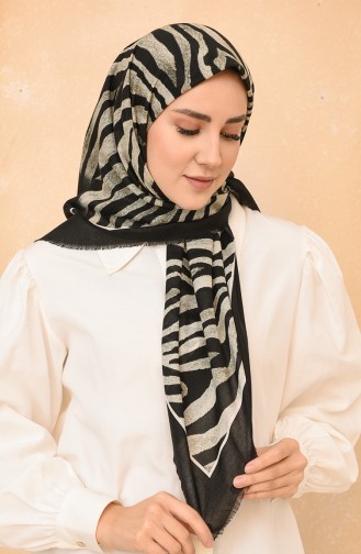 Zebra Desenli Soft Eşarp 11451-16 Siyah Su Yeşili