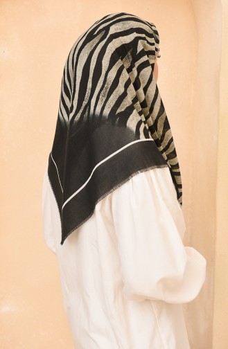 Zebra Desenli Soft Eşarp 11451-16 Siyah Su Yeşili