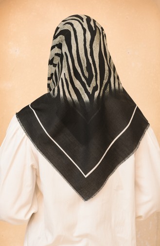Zebra Desenli Soft Eşarp 11451-16 Siyah Su Yeşili