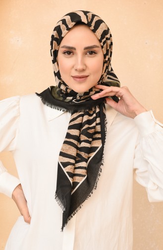 Zebra Desenli Soft Eşarp 11451-19 Siyah Haki