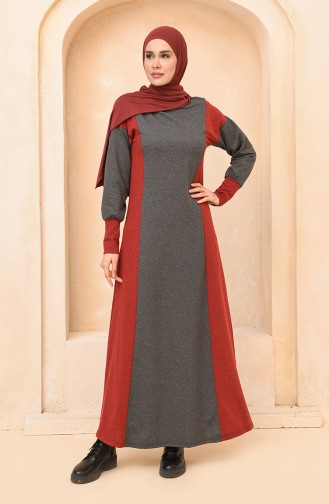 Claret Red Hijab Dress 3353-07