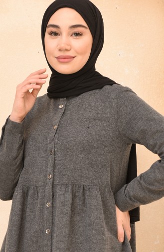 Büzgülü Düğmeli Tunik 3352-05 Füme