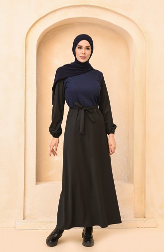 Navy Blue Hijab Dress 1454-02