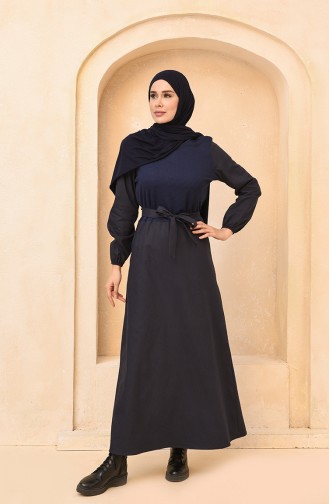 Navy Blue Hijab Dress 1454A-01