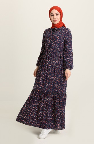 Navy Blue Hijab Dress 60212-01